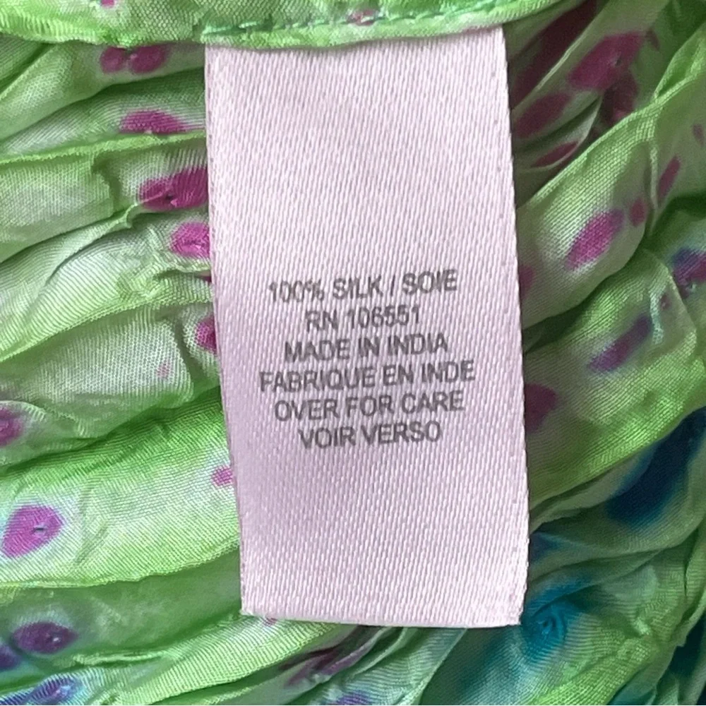 CALYPSO ST BARTH  100% Silk Pleated Maxi Dress Tie Dye Boho Blue Pink Green L - Picture 11 of 15